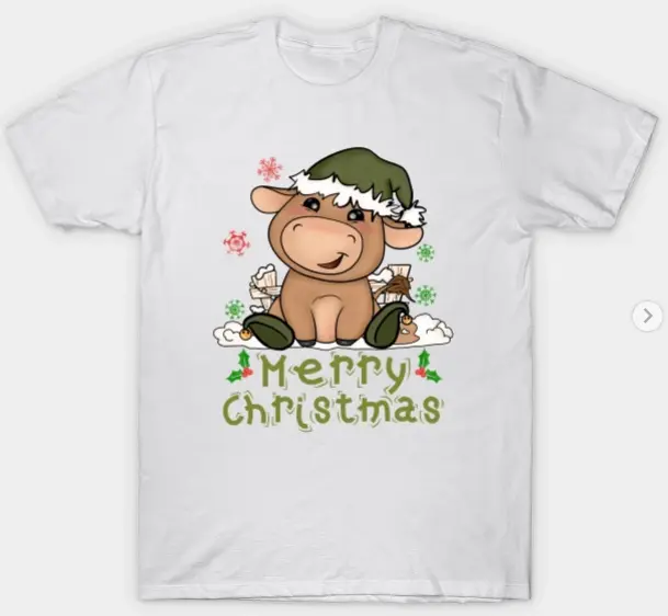 Christmas Cute Cow Merry Christmas Xmas Matching HO HO HO T-Shirt