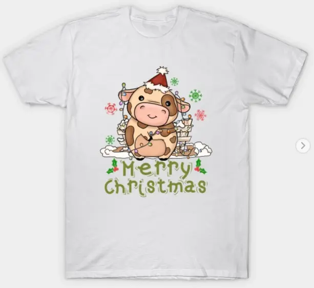 Cow Christmas Cute Cow Merry Christmas T-Shirt