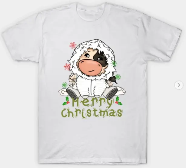 Kids Cow Christmas Cute Cow Merry Christmas Xmas Matching HO HO HO T-Shirt