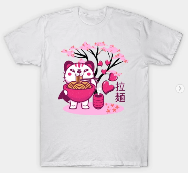 Ramen Kawaii Japanese Valentines Neko Cat Ramen Noodles Love T-Shirt