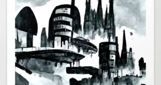 Sci-fi city ink modern painting Art Print