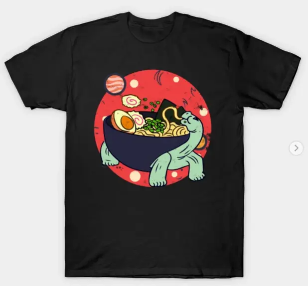 Kawaii Tortoise Eating Ramen Noodles Space Otaku Ramen Bowl T-Shirt