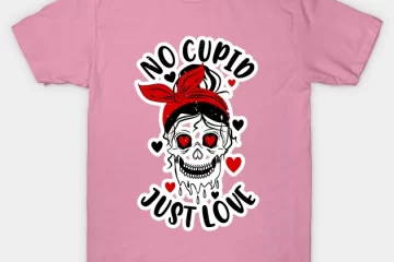 anti valentines day no cupid just love skull girl messy bun t shirt
