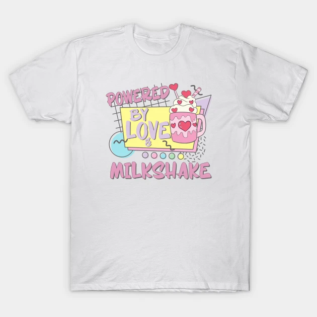 Couples Valentines Day Powered By Love Milkshake Retro 80s 90s T-Shirt