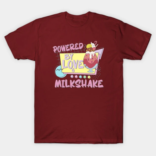 Powered By Love Milkshake Retro 80s 90s Couples Who Loves Milkshakes T-Shirt