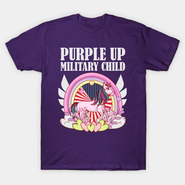 purple up military child purple up unicorn for military kids t shirt
