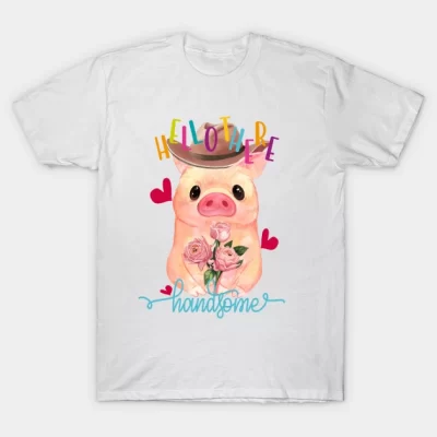 Cute Pig Holding Roses on Valentines Day – Hello There Handsome T-Shirt