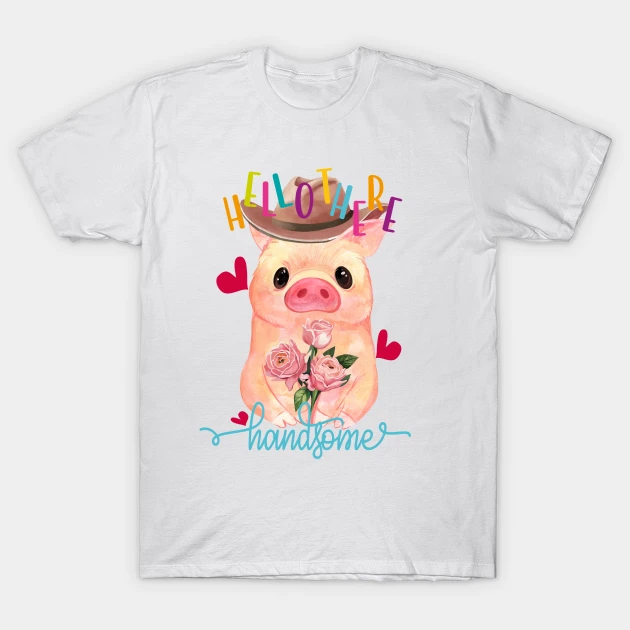 cute pig holding roses on valentines day hello there handsome t shirt