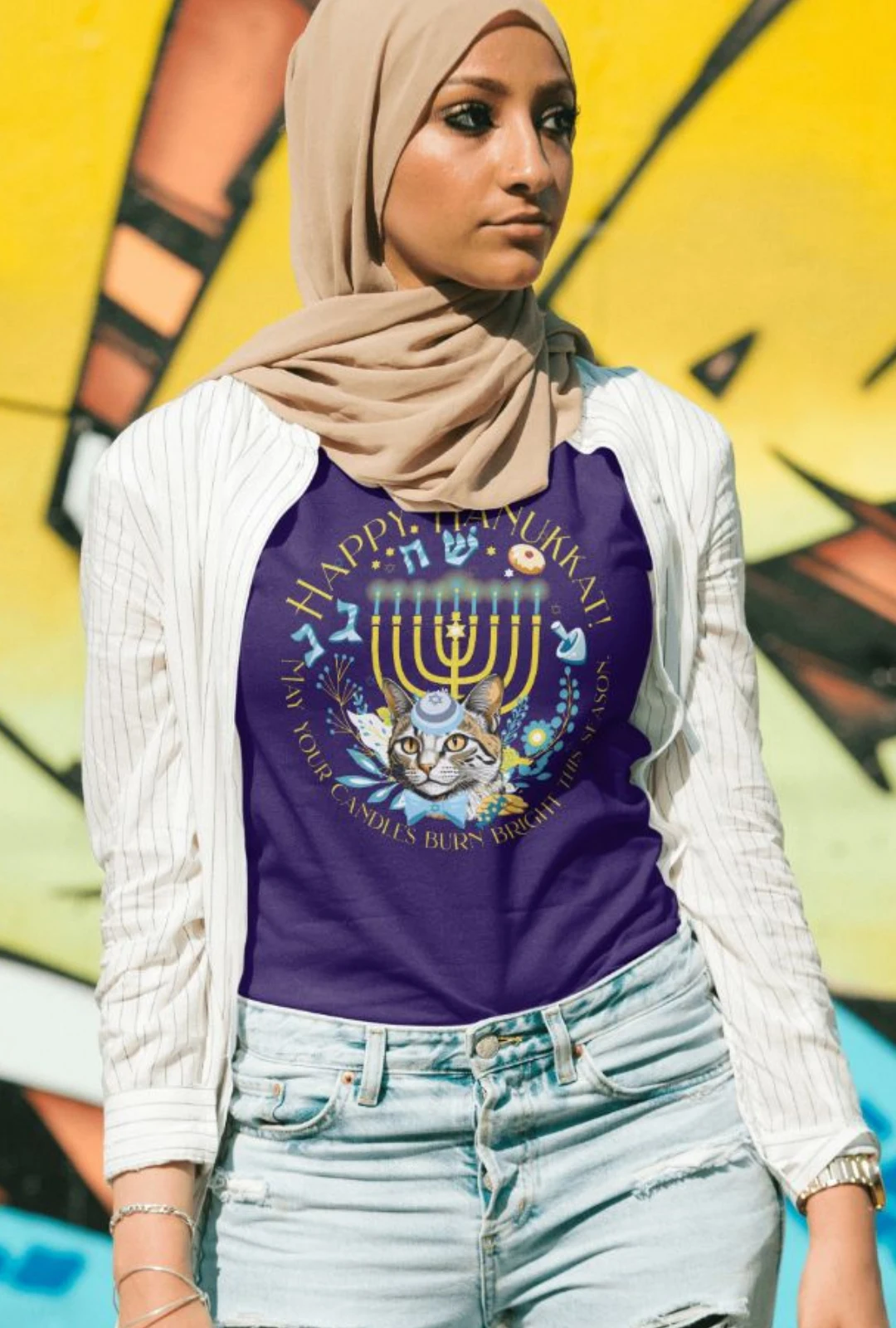 Happy Hanukkat: A Hilarious Hanukkah Shirt for Jewish Cat Lovers!