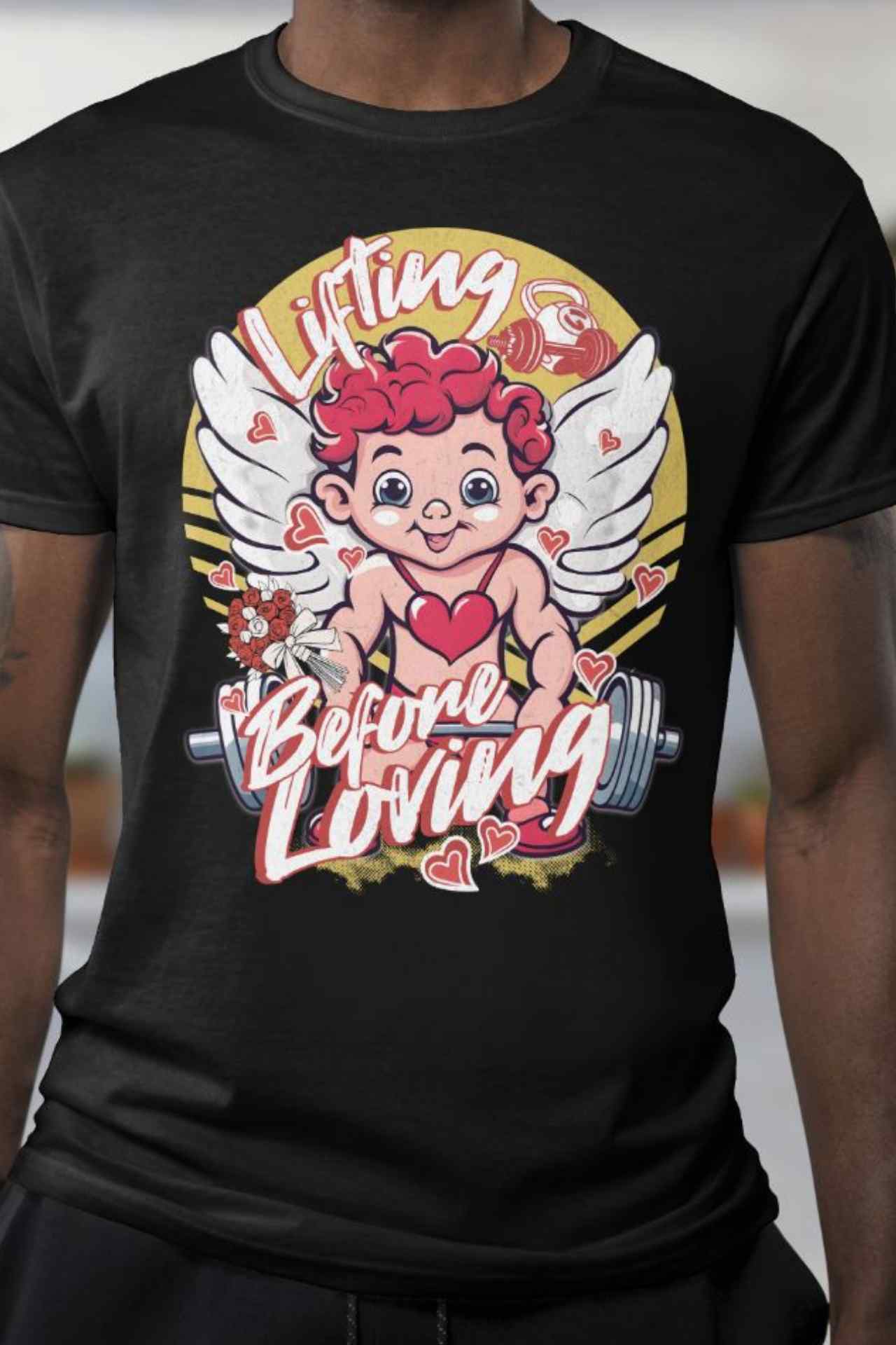 Cupid Weightlifting Gym Funny Valentines Day shirt men