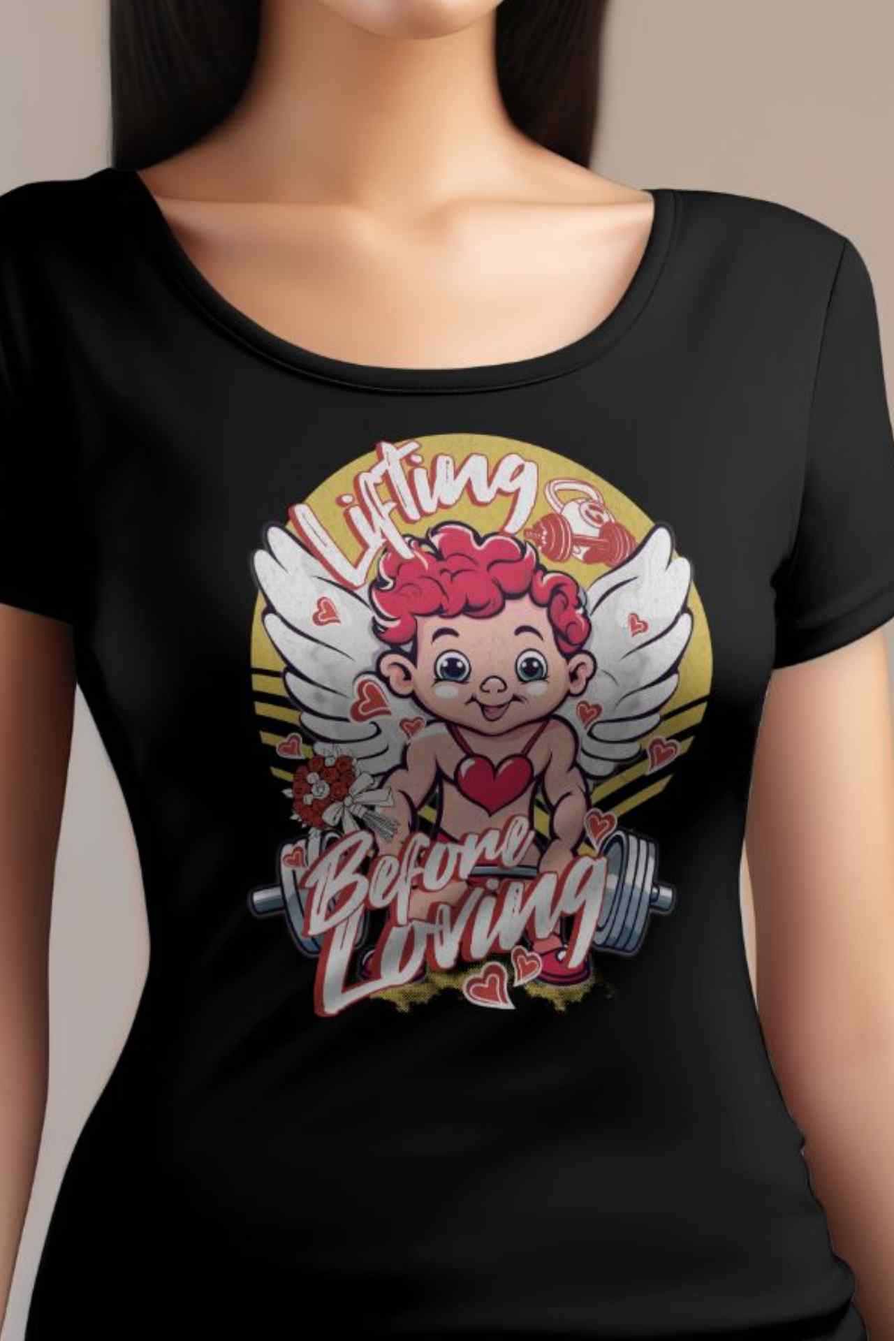 Cupid Weightlifting Gym Funny Valentines Day shirt women