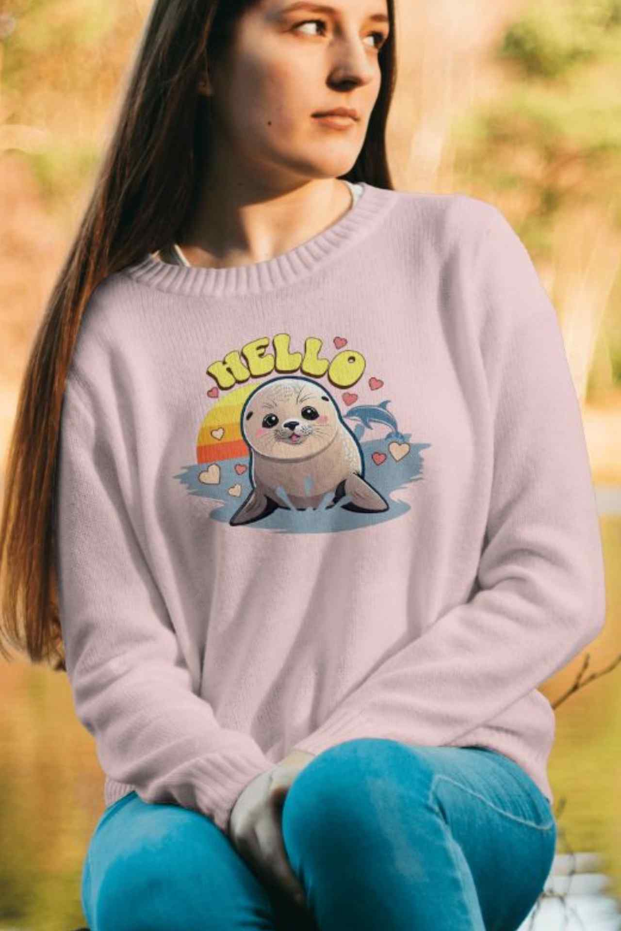cute seal hello marine sweatshirt
