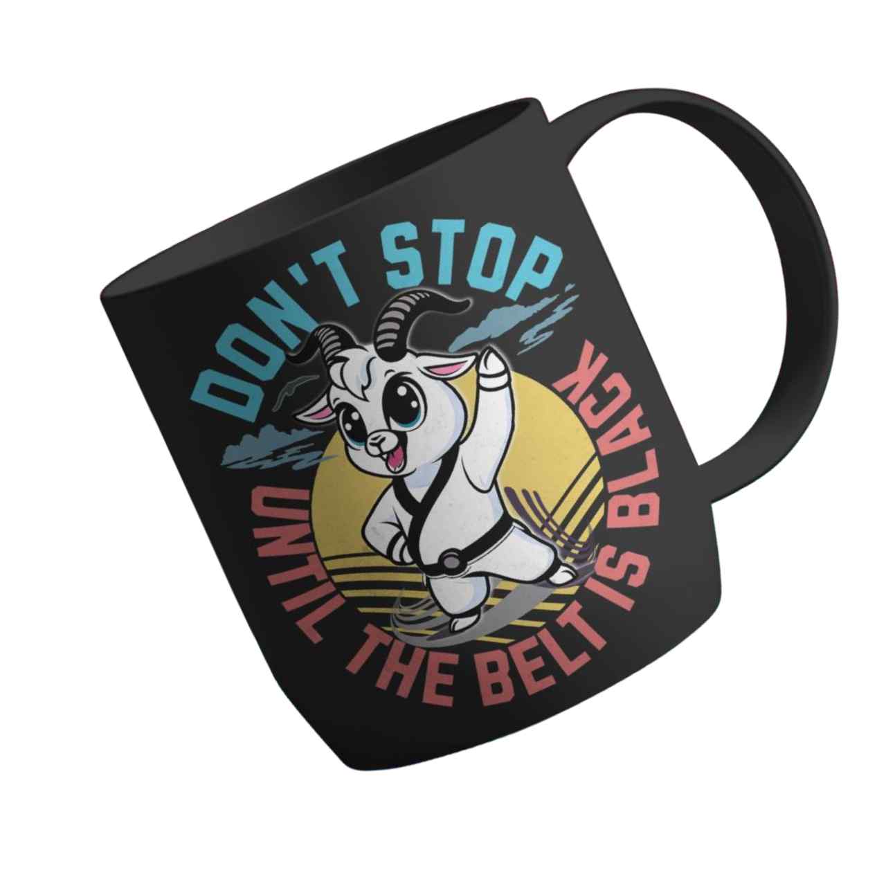 taekwondo cute goat motivation don't stop until the belt is black mug