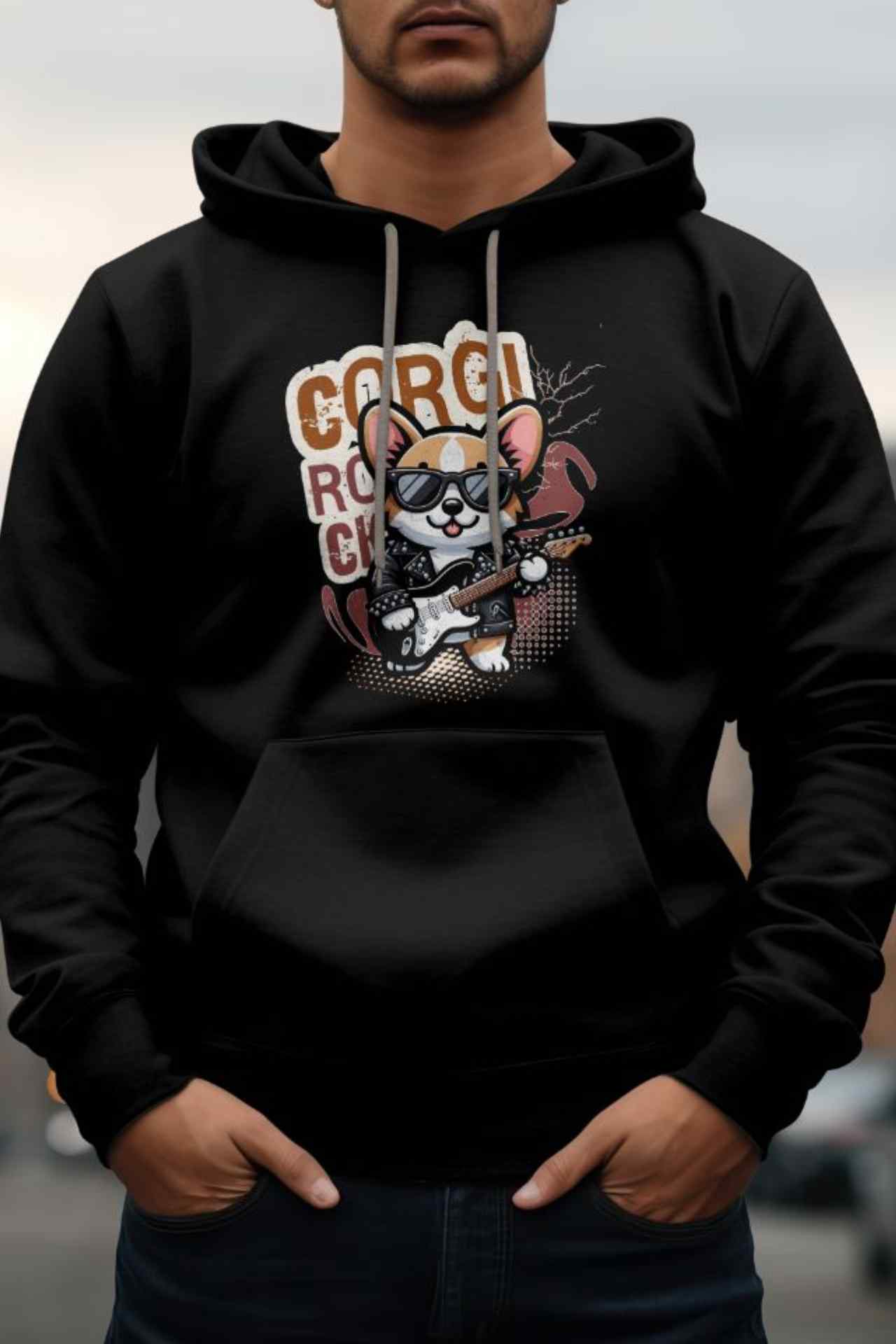 Cool corgi rocker rock and roll hoodie